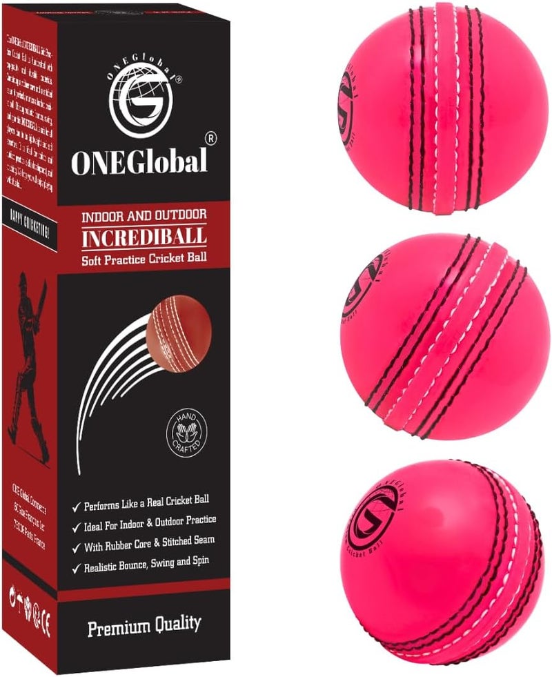 ONEGlobal Soft Rubber Cricket Ball for Practice | Outdoor & Indoor Practice Cricket Ball with Core & Stitched Seam | Realistic Feel, True Bounce & Swing for Practice, Honing Skills & Family Fun - Image 1